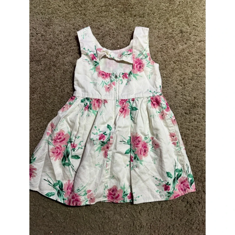 The Childrens Place Girls 4T Floral Rose Dress Sleeveless Pink White Bow Back